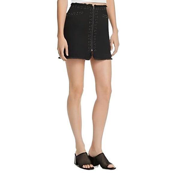 NEW Pistola beaded frayed denim mini skirt black 26 2 NWT - Picture 5 of 12